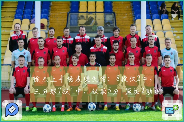 徐杰上半场表现失常：8投仅2中，三分球7投1中，仅获5分1篮板2助攻1抢断，同时出现2次失误